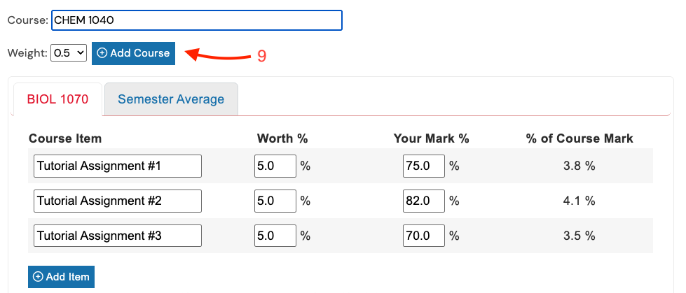 Adding more courses in the Mark Calculator