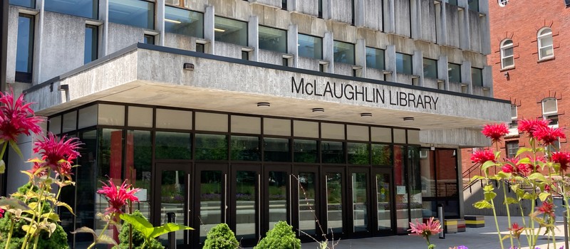 McLaughlin Library Exterior Summer with Flowers